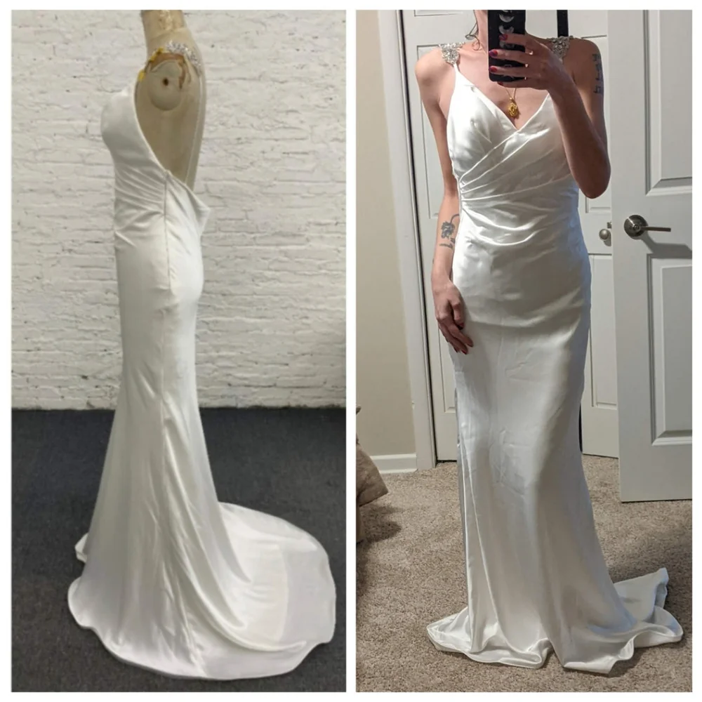 Satin Low Back Wedding Gown ✨ FREE VEIL ✨ - Picture 14 of 15